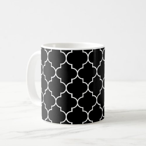 Black And White Latticework Quatrefoil Trellis Coffee Mug