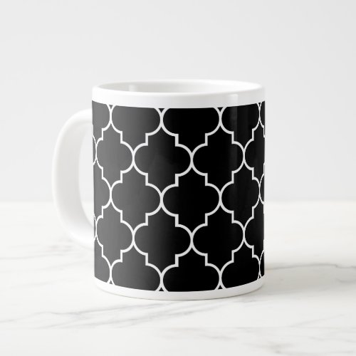 Black And White Latticework Quatrefoil Trellis Giant Coffee Mug