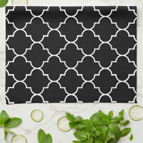 Black And White Latticework Quatrefoil Trellis Kitchen Towel