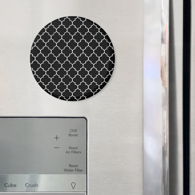 Black And White Latticework, Quatrefoil, Trellis Magnet (In Situ (Fridge))
