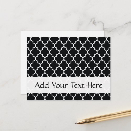 Black And White Latticework Quatrefoil Trellis Postcard