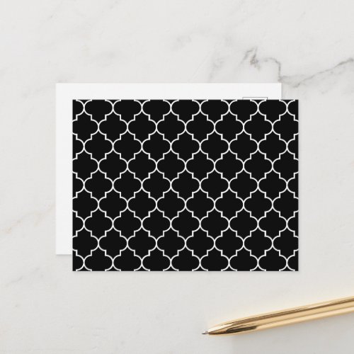 Black And White Latticework Quatrefoil Trellis Postcard