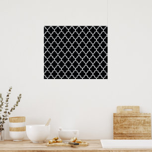 Black And White Latticework, Quatrefoil, Trellis Poster