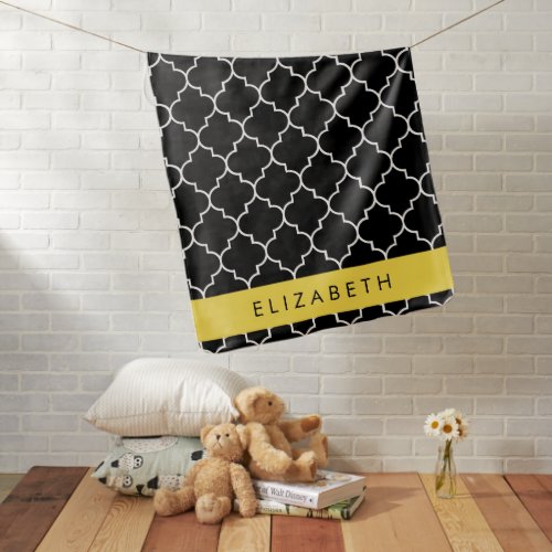 Black And White Latticework Trellis Your Name Baby Blanket