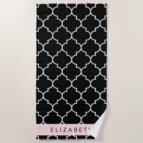 Black And White Latticework Trellis Your Name Beach Towel