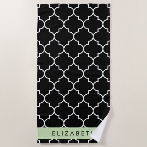 Black And White Latticework Trellis Your Name Beach Towel