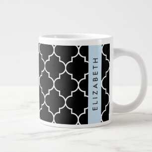 Black And White Latticework, Trellis, Your Name Giant Coffee Mug