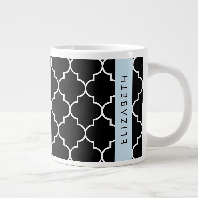 Black And White Latticework, Trellis, Your Name Giant Coffee Mug (Right)