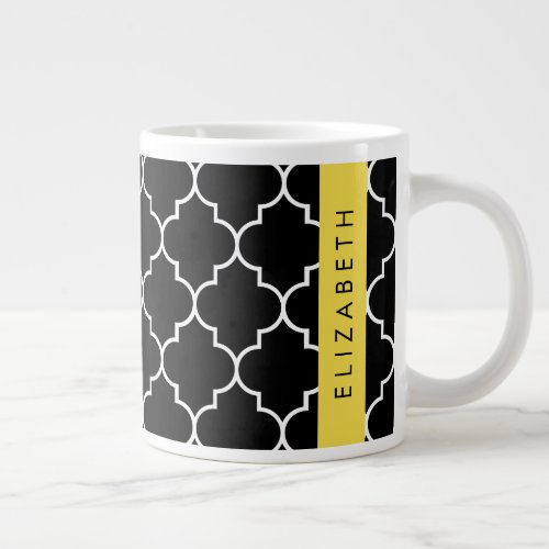 Black And White Latticework Trellis Your Name Giant Coffee Mug