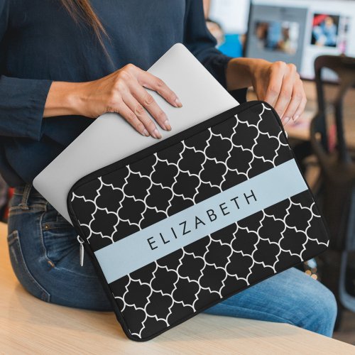 Black And White Latticework Trellis Your Name Laptop Sleeve