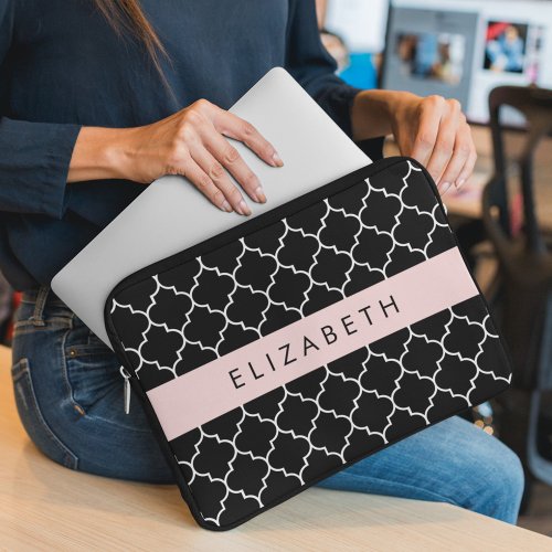 Black And White Latticework Trellis Your Name Laptop Sleeve