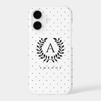 Black And White Laurel Monogram Polka Dot Pattern iPhone 17 Case