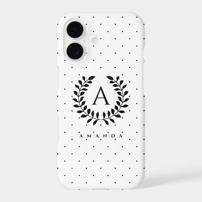 Black And White Laurel Monogram Polka Dot Pattern Case-Mate iPhone Case (Back)