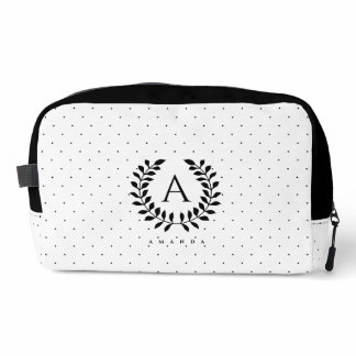 Black And White Laurel Monogram Polka Dot Pattern Dopp Kit