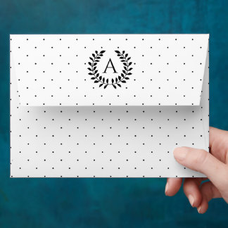Black And White Laurel Monogram Polka Dot Pattern Envelope