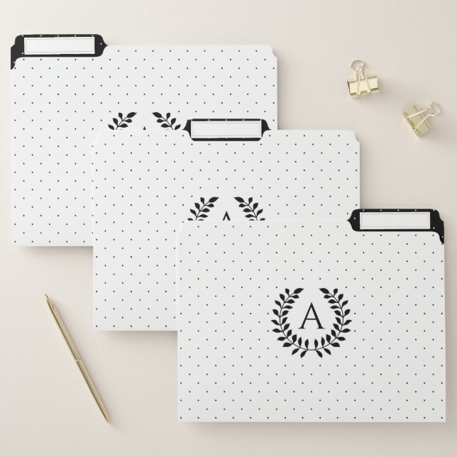 Black And White Laurel Monogram Polka Dot Pattern File Folder (Set)