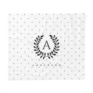 Black And White Laurel Monogram Polka Dot Pattern Fleece Blanket