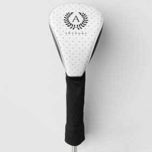 Black And White Laurel Monogram Polka Dot Pattern Golf Head Cover