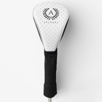 Black And White Laurel Monogram Polka Dot Pattern Golf Head Cover