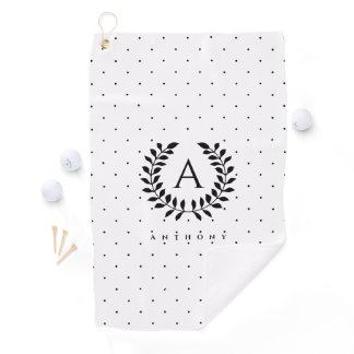 Black And White Laurel Monogram Polka Dot Pattern Golf Towel