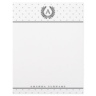 Black And White Laurel Monogram Polka Dot Pattern Letterhead