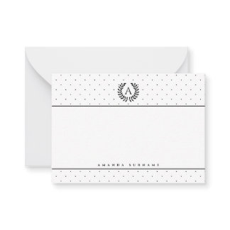 Black And White Laurel Monogram Polka Dot Pattern Note Card