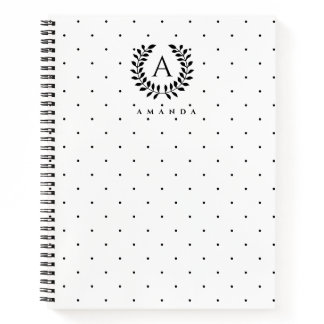 Black And White Laurel Monogram Polka Dot Pattern Notebook