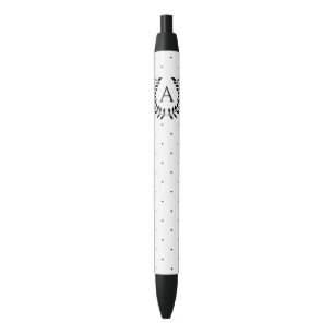 Black And White Laurel Monogram Polka Dot Pattern Pen