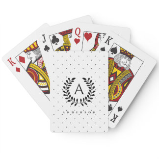 Black And White Laurel Monogram Polka Dot Pattern Poker Cards