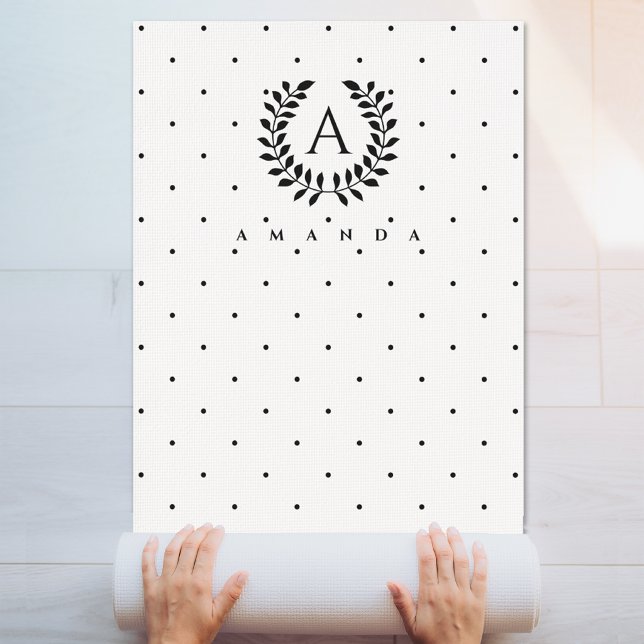 Black And White Laurel Monogram Polka Dot Pattern Yoga Mat (Creator Uploaded)