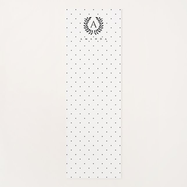 Black And White Laurel Monogram Polka Dot Pattern Yoga Mat (Front)