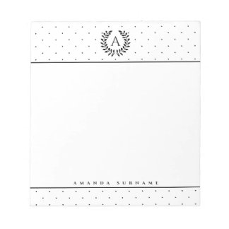 Black And White Laurel Monogram Tiny Polka Dots Notepad
