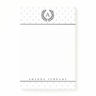 Black And White Laurel Monogram Tiny Polka Dots Post-it Notes