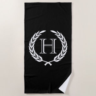 Black and White Laurel Wreath Beach Towel