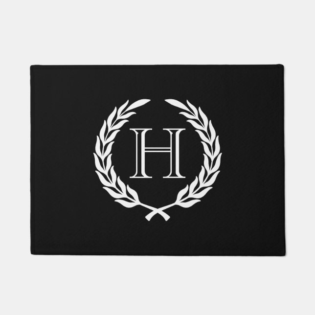 Black and White Laurel Wreath Doormat (Front)