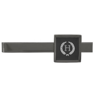 Black and White Laurel Wreath Gunmetal Finish Tie Bar