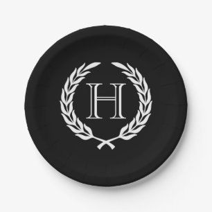 Black and White Laurel Wreath Paper Plates