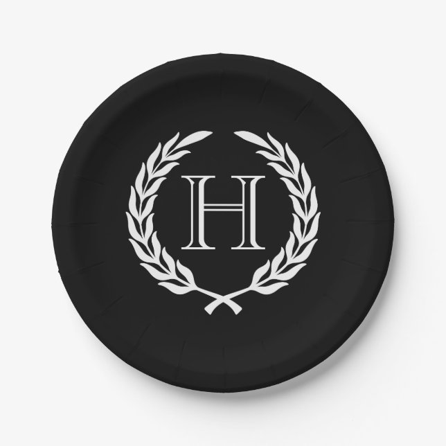 Black and White Laurel Wreath Paper Plates (Front)