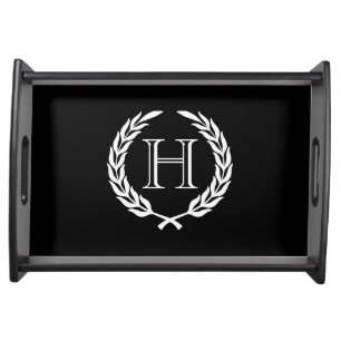 Black and White Laurel Wreath Serving Tray