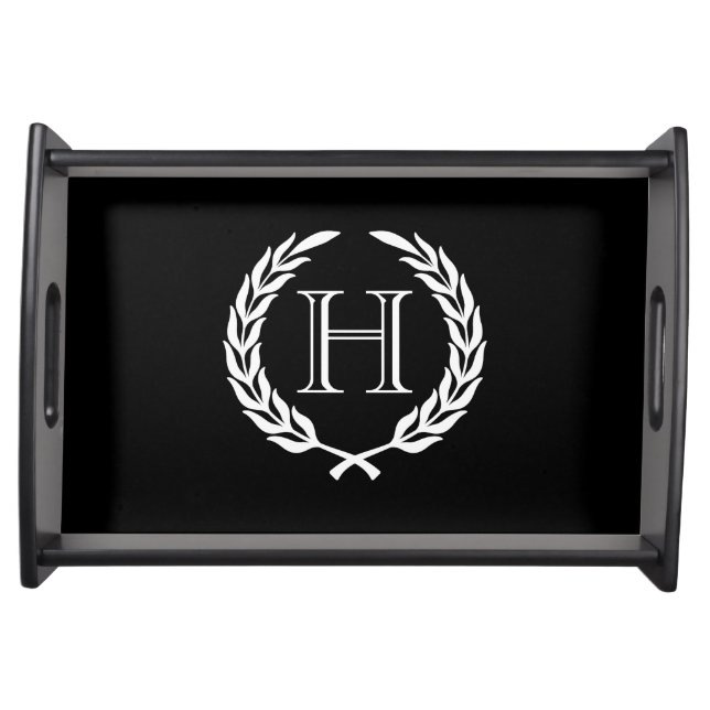 Black and White Laurel Wreath Serving Tray (Front)