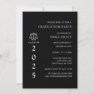 Black and White Law School Graduation Party Invitation