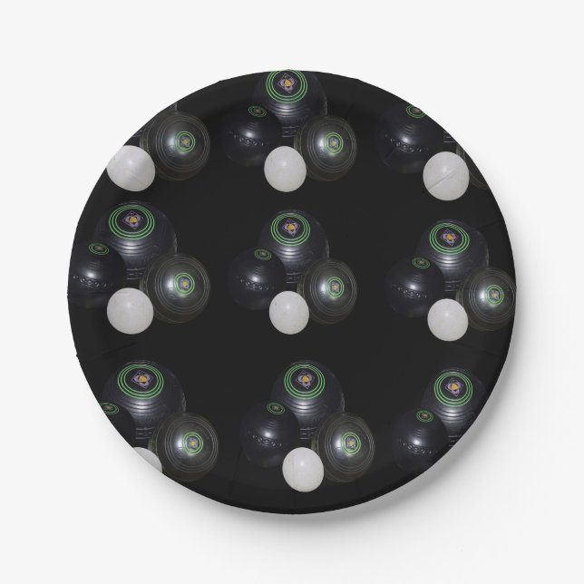 Black And White Lawn Bowls Pattern, Paper Plates (Front)