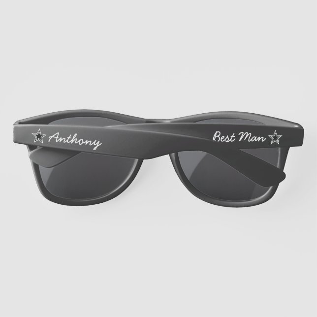Black and White layered Star Best Man with Name Sunglasses (Back)