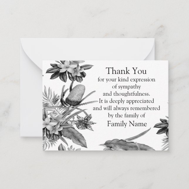 Black And White Leaf After Funeral Thank You Cards (Front)
