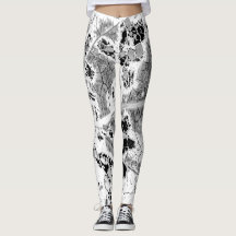 Black and White Leaf Print Leggings by JP Choate