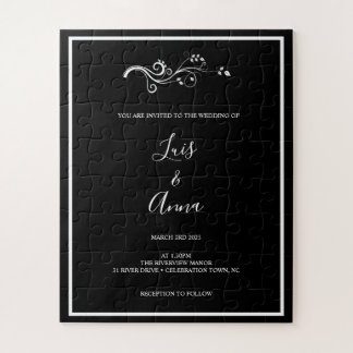 Black and White Leaf Wedding Invitation Puzzle