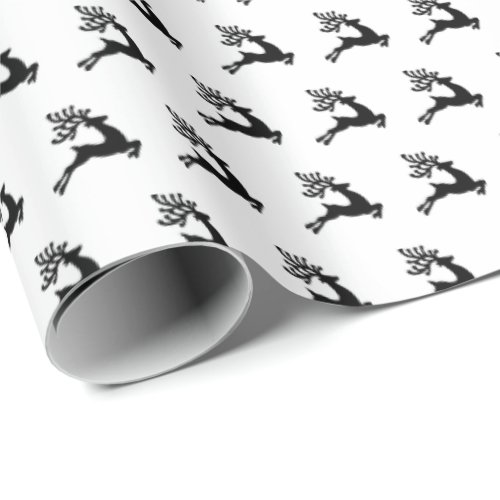 Black and White Leaping Reindeer Pattern Wrapping Paper