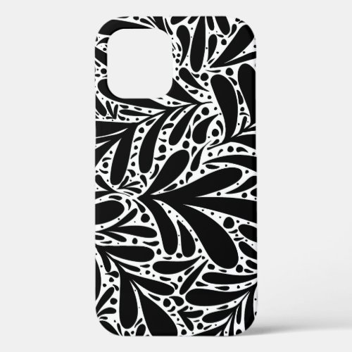 Black and white leaves abstract pattern iPhone 12 case