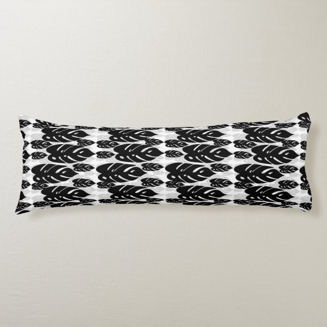 Black and White Leaves Design Body Pillow (Front)