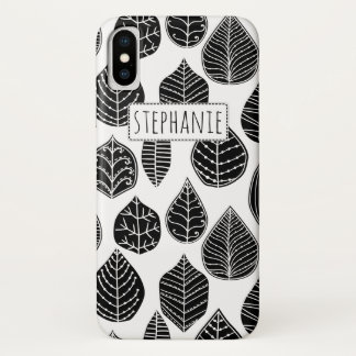 Black and white leaves pattern and name iPhone x case
